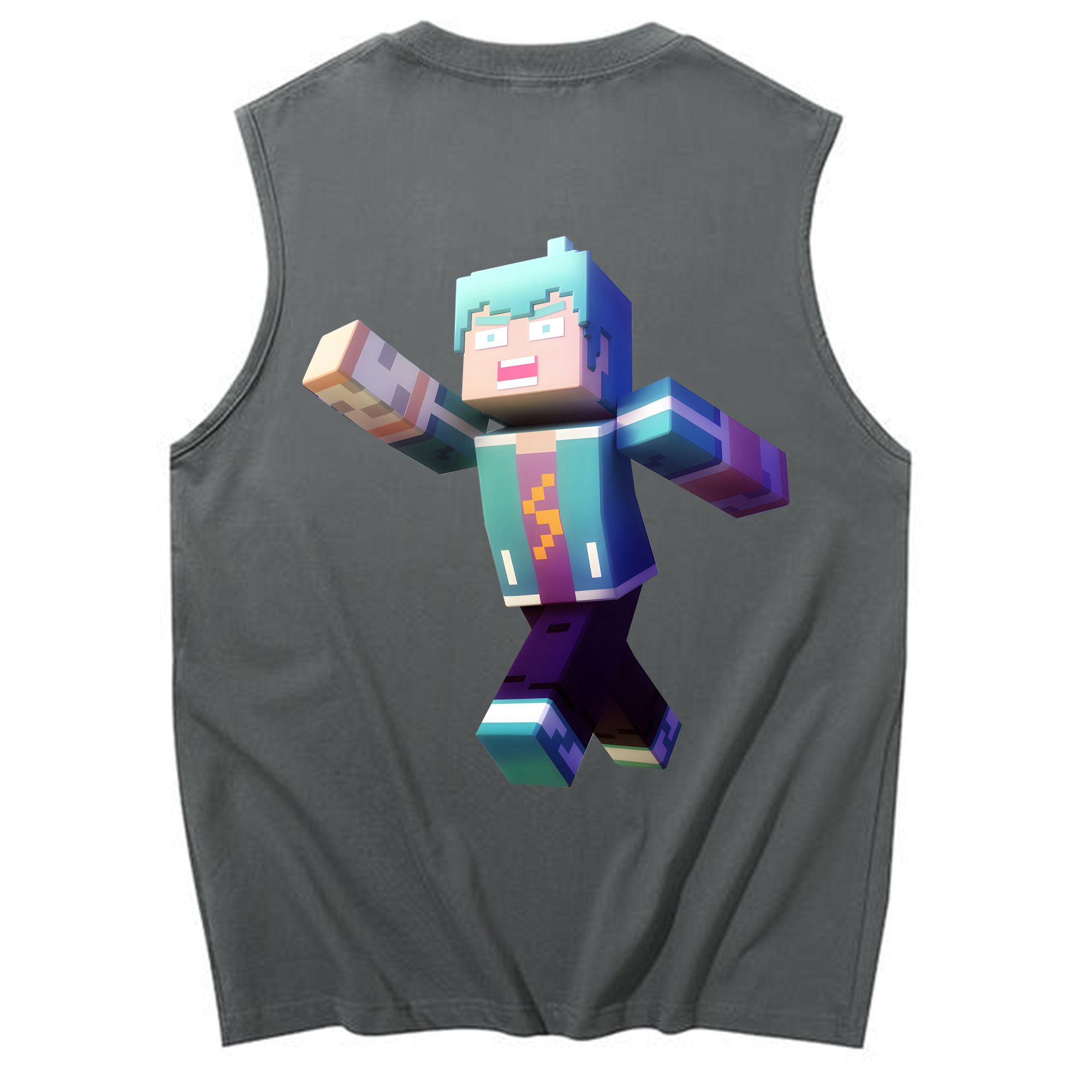 （画像用） マインクラフト ブロックの世界 Minecraft MC Block world コットン100％タンクトップ（背面プリント）
